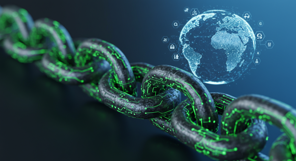 Abstract digital network of green glowing nodes forming a globe, set against a dark background with data waves — visually representing the question: Can blockchain go green and still power the future of Web3?