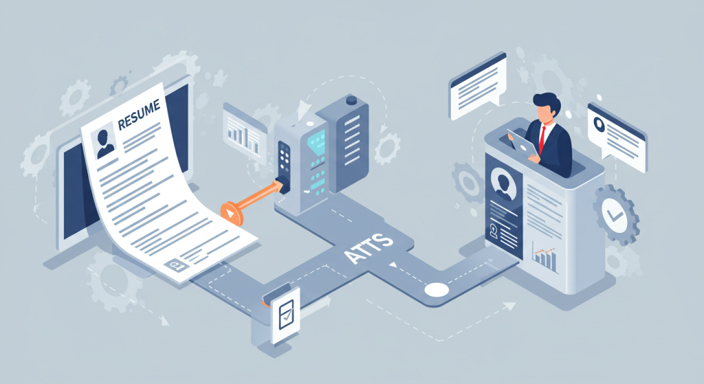 How to Create a Tech Resume That Beats AI Filters Illustration of a tech resume that beats AI filters, showing a candidate’s clean, keyword-optimized resume passing through an ATS system to reach a recruiter.