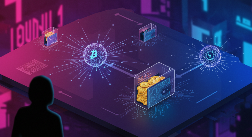 Can Your Wallet Track You? The Hidden Privacy Threats in Web3 Illustration of hidden privacy threats in Web3 showing blockchain nodes, digital wallets, and a shadowy figure symbolizing data risks.